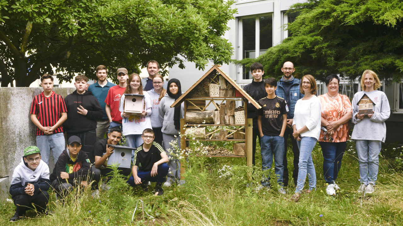 Aufstellung des Insektenhotels vor dem Landeshauptarchiv Koblenz