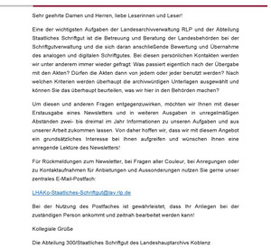 Erster Newsletter der Landesarchivverwaltung