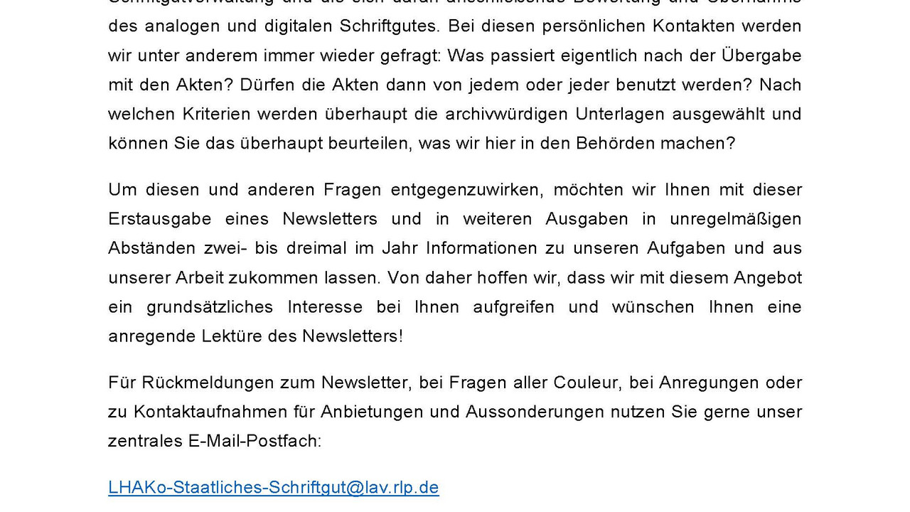Erster Newsletter der Landesarchivverwaltung