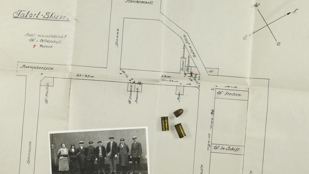 Archivische Unterlagen, die einen Mordfall dokumentieren